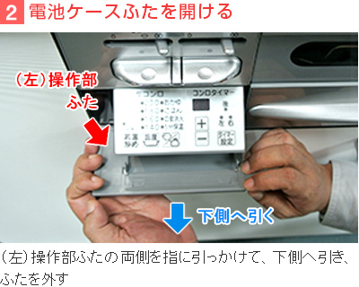 2)電池ケースふたを開ける