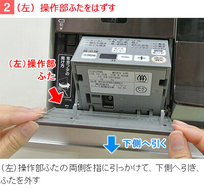 2)（左）操作部ふたをはずす