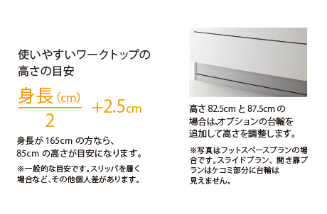使いやすいワークトップの高さの目安