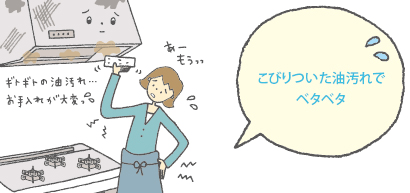 こびり付いた油汚れでベタベタ
