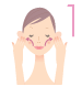 4本の指で、口元から鼻、目元を通り、耳付近のリンパ節へ流し込むようにさする