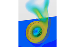 ファン周りの流体解析モデル（非定常流れの可視化）