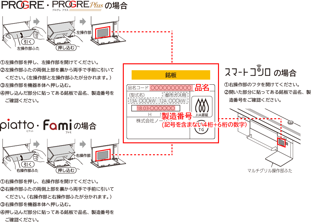 PROGRE・PROGRE Plusの場合, スマートコンロの場合, piatto・Famiの場合