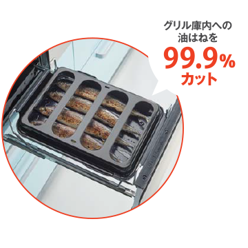 グリル庫内への油はねを99.9%カット