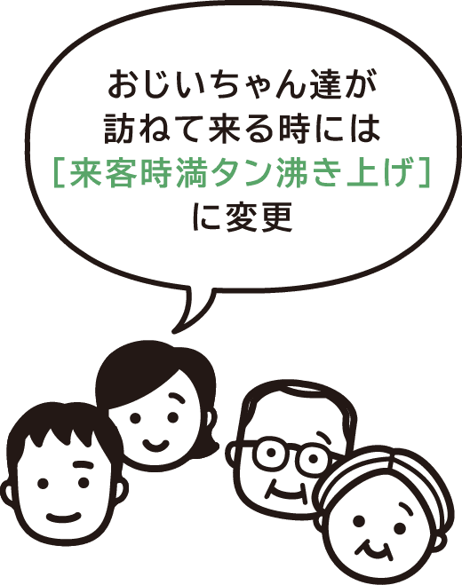 おじいちゃん達が訪ねて来る時には［来客時満タン沸き上げ］に変更