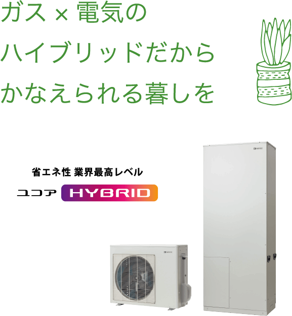 ガス×電気のハイブリッドだからかなえられる暮しを 省エネ性 業界最高レベルユコアHYBRID