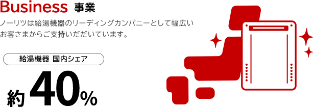 Bussiness 事業　ノーリツは給湯機器のリーディングカンパニーとして幅広いお客さまからご支持いだだいています。